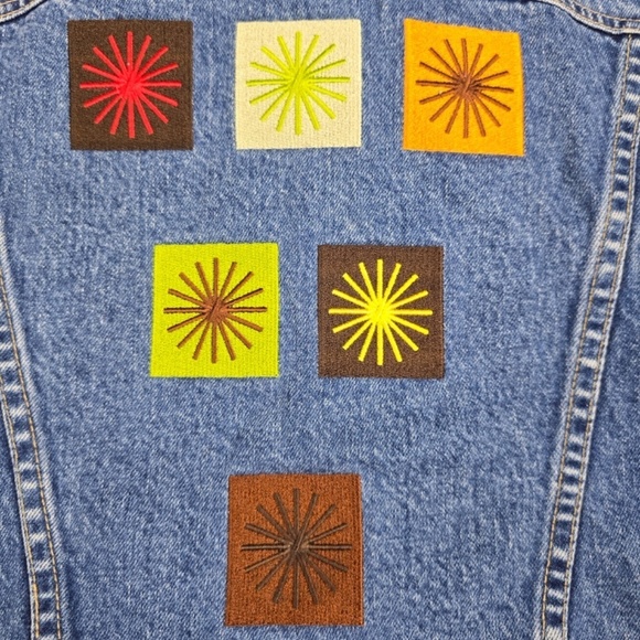 GAP- Vintage 1996 Limited Edition Starburst Embroidered Crop Jeans Jacket Sz L - Picture 3 of 7